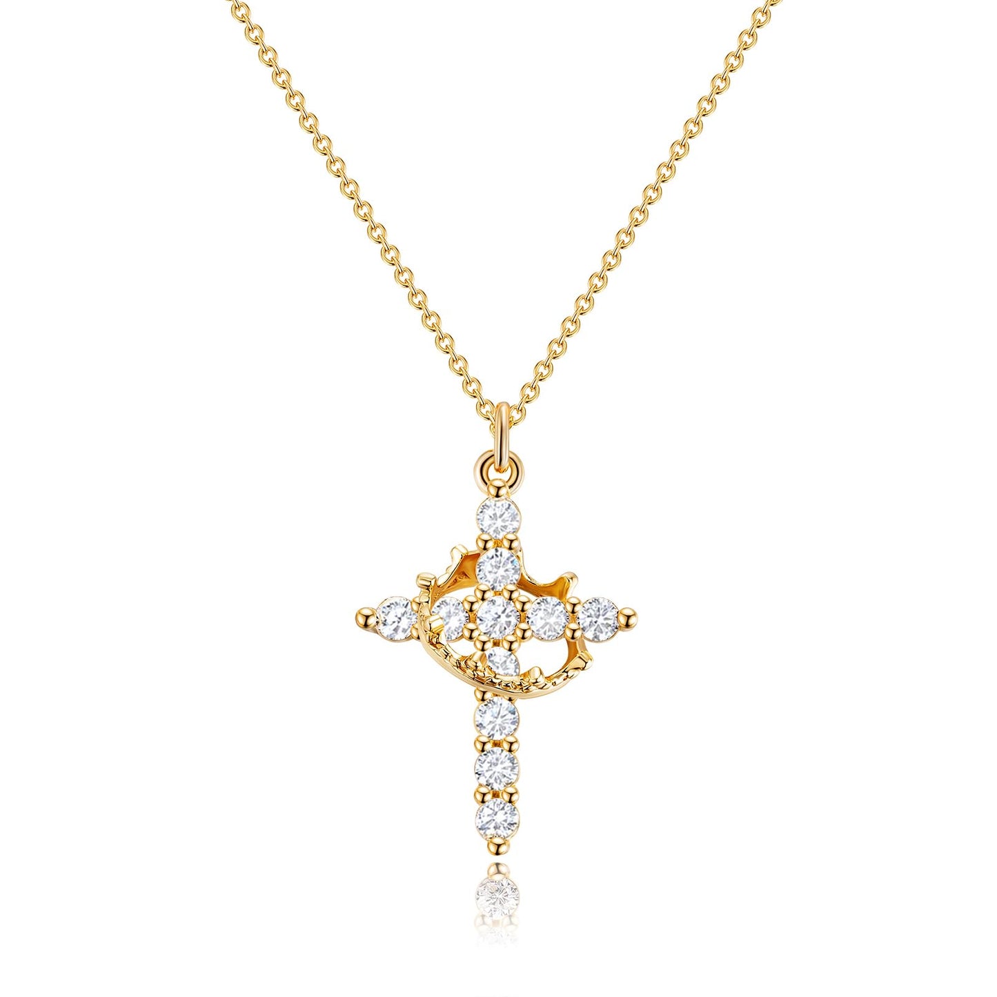 Collier pendentif croix couronne en or 14 carats