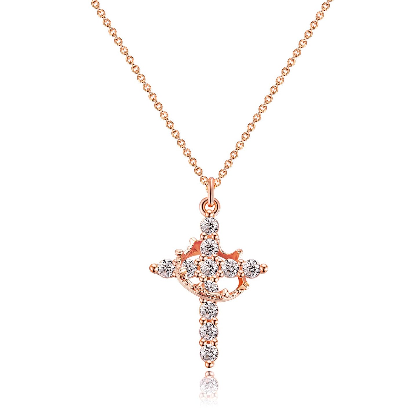 Collier pendentif croix couronne en or 14 carats